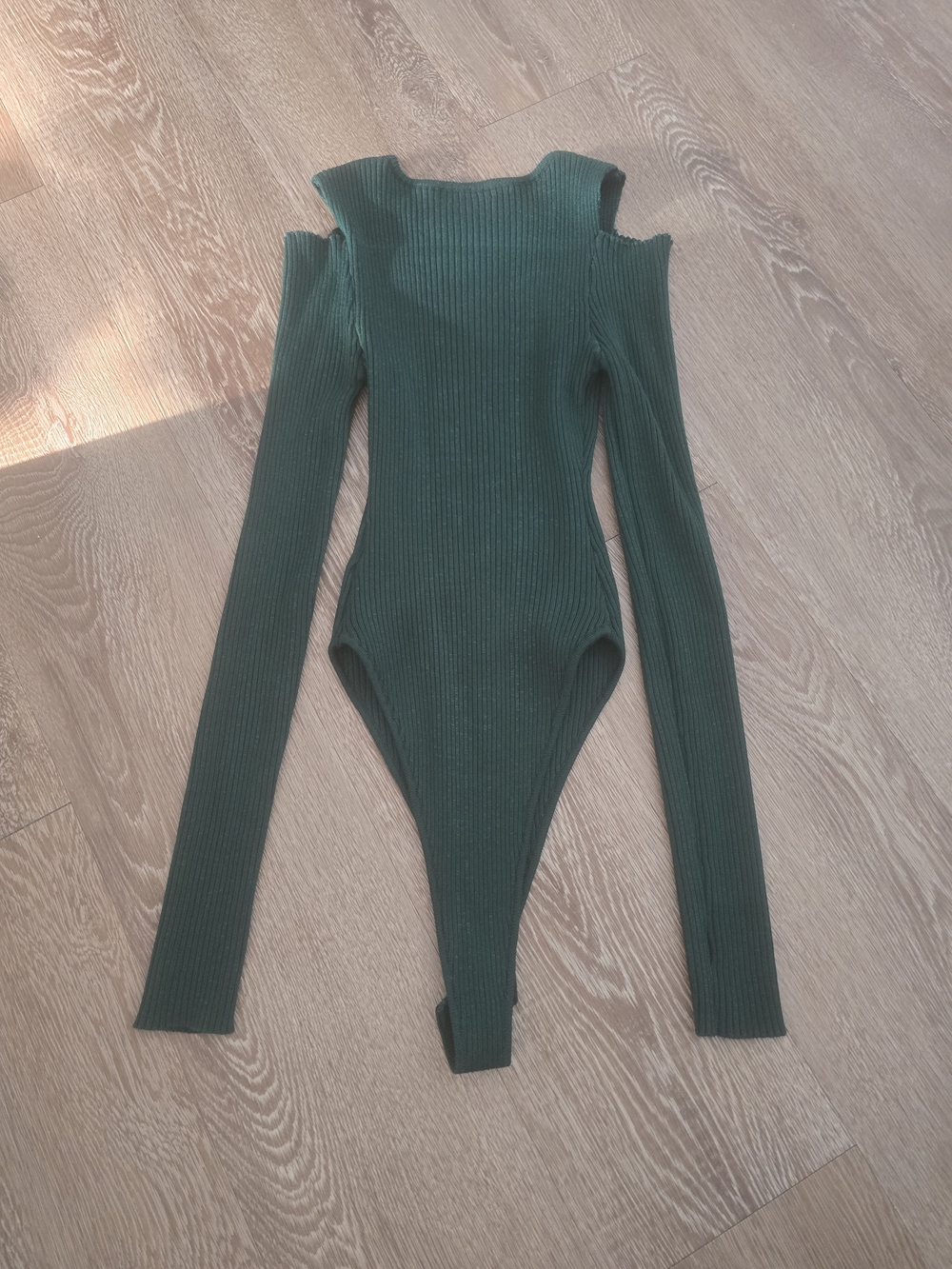 Fashion Nova Olive Ribbed Cold-Shoulder Bodysuit